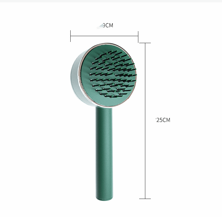 massaging brush with loose thread ejector