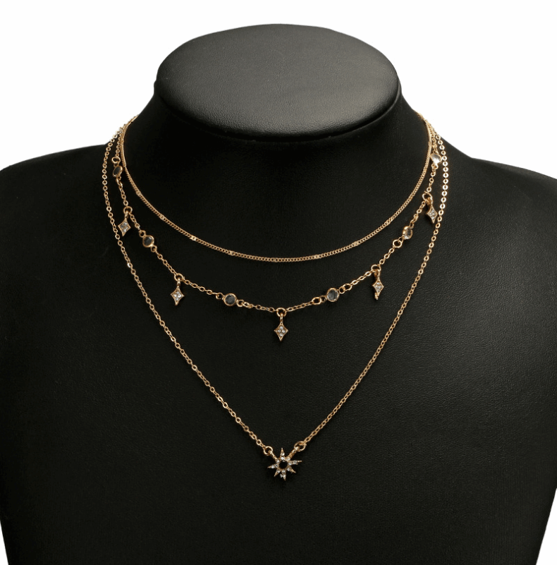 Multi-layer star pendant necklace handmade alloy necklace