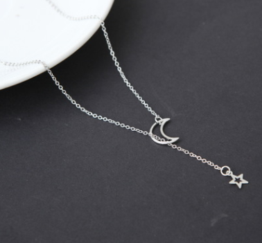 Collier simple étoile de lune, chaîne de clavicule, collier court