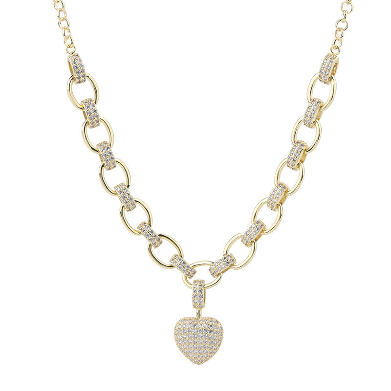 Heart Pendant Necklace and Bracelet Set with Sparkling Stones