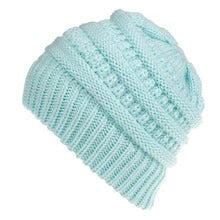 Turquoise knitted hat with hair cover