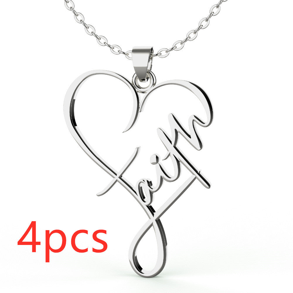 necklace with heart and faith pendant