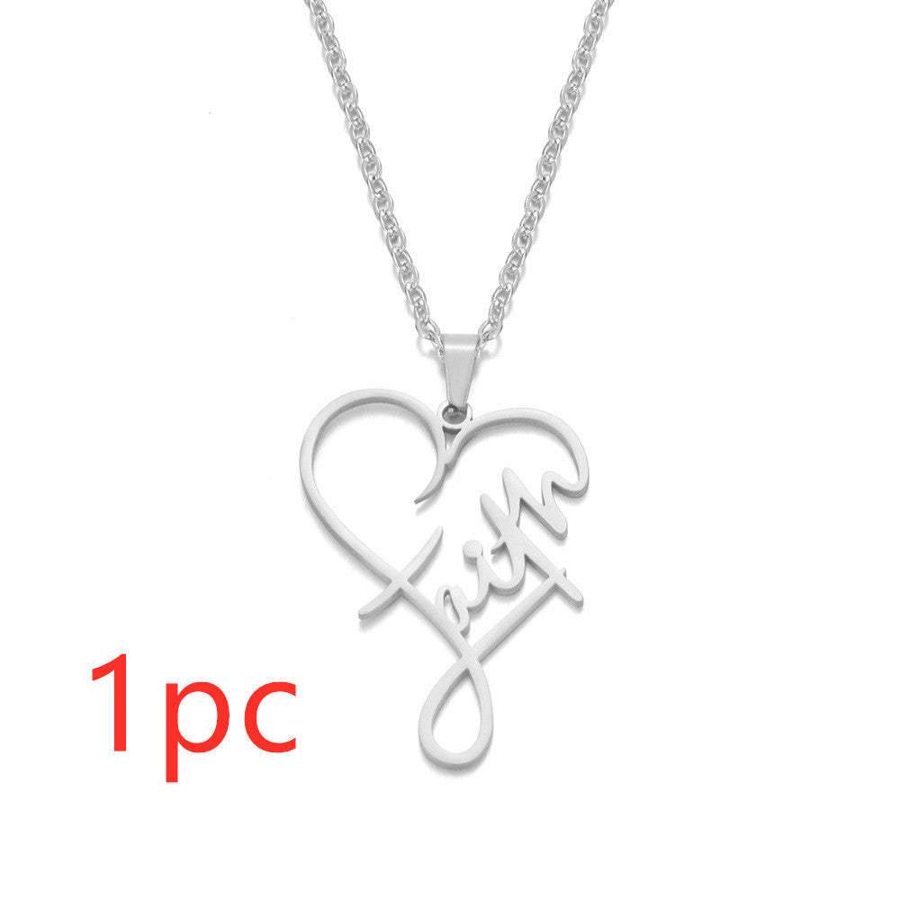 necklace with heart and faith pendant