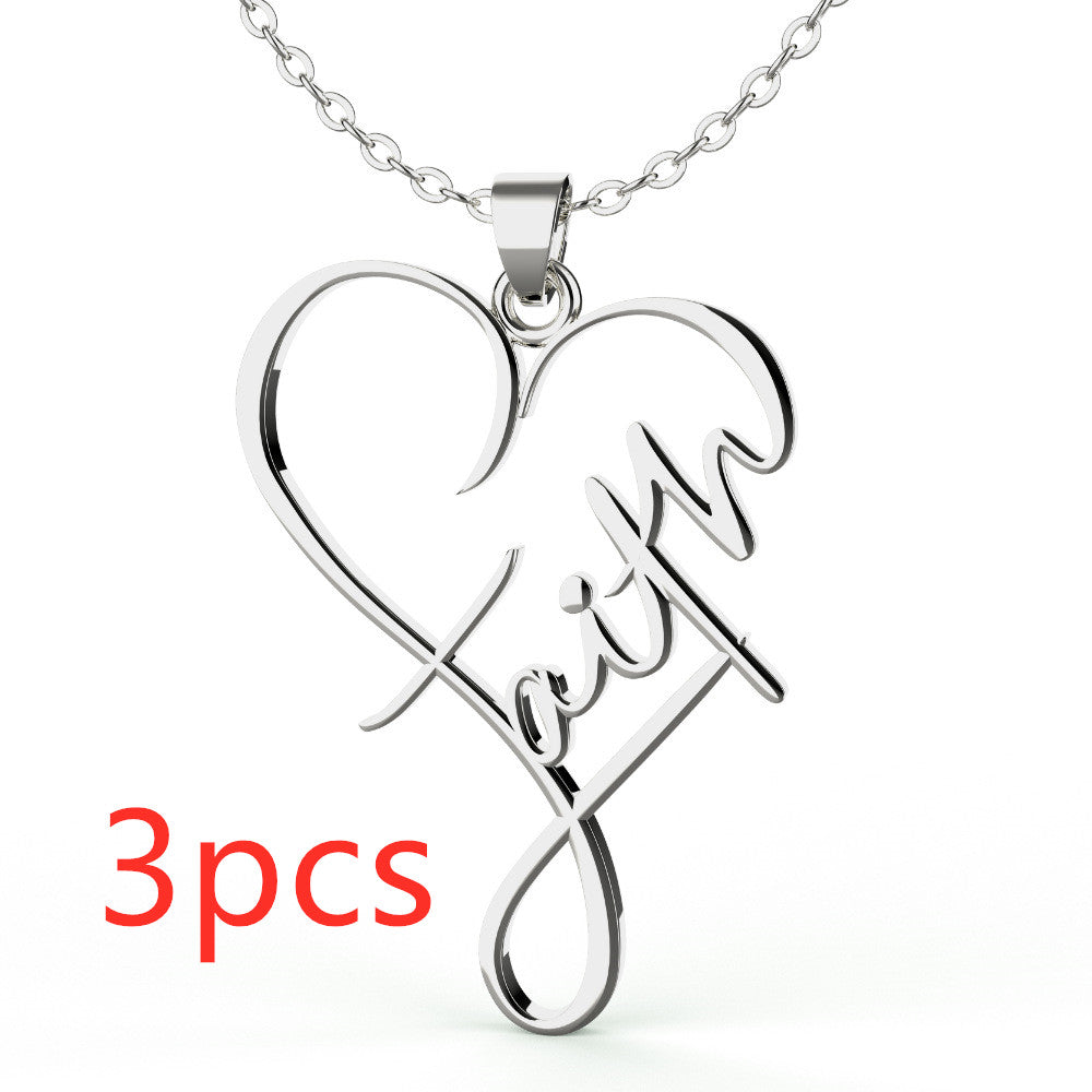 necklace with heart and faith pendant