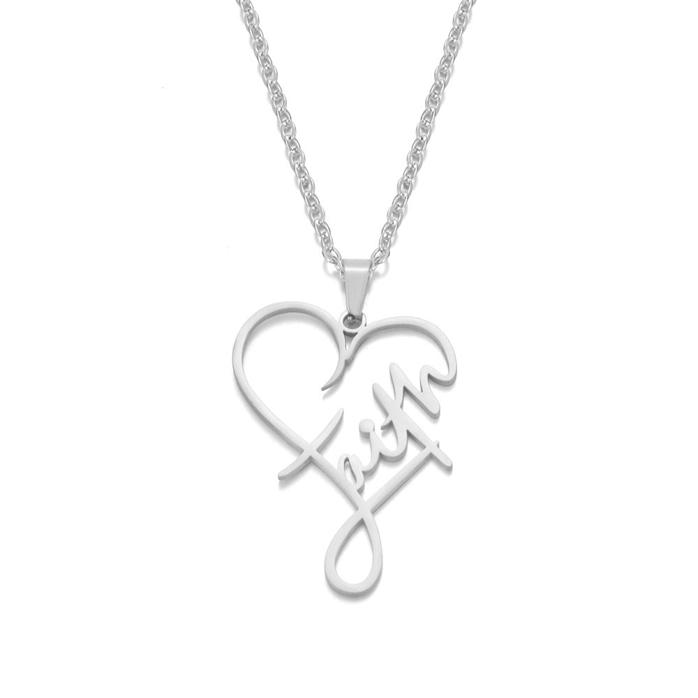 necklace with heart and faith pendant