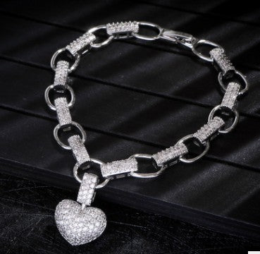 Heart Pendant Necklace and Bracelet Set with Sparkling Stones