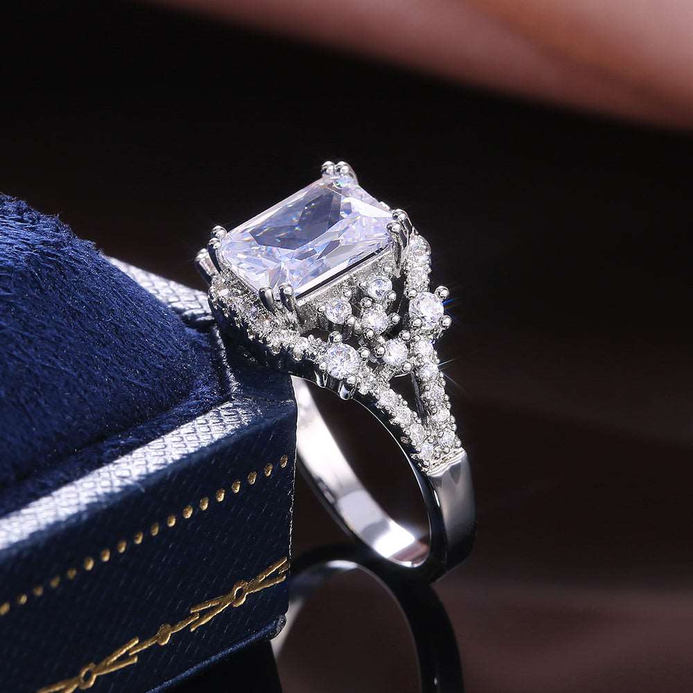 Silver Princess Cut Zirconia Crystal Ring