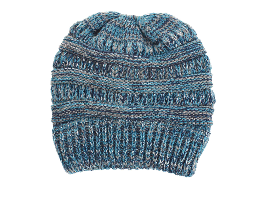 Bonnet tricoté turquoise avec couvre-cheveux