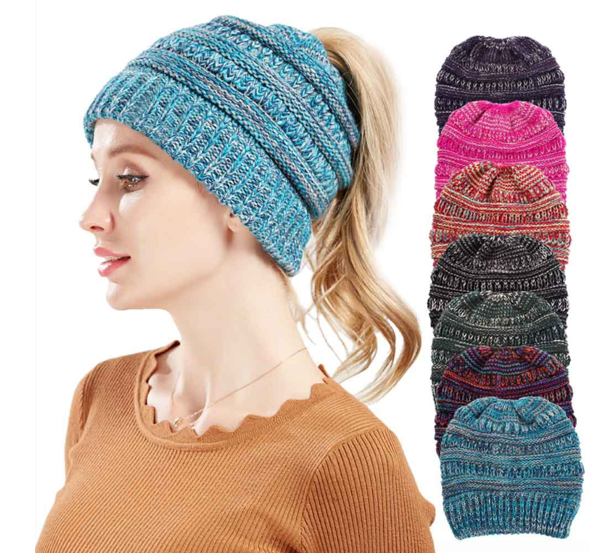 Bonnet tricoté turquoise avec couvre-cheveux