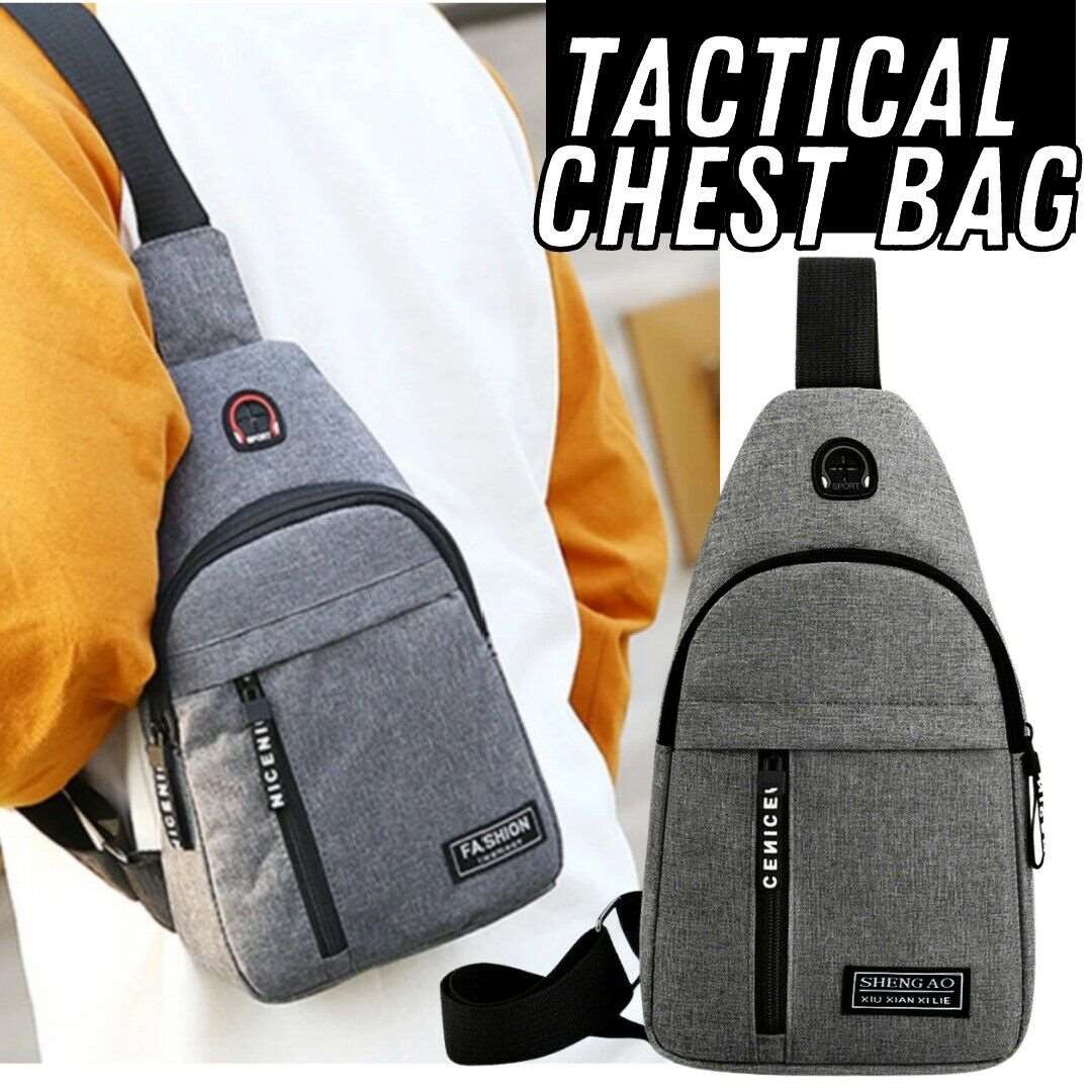 Grey Tactical Chest Bag with Zipper Compartments