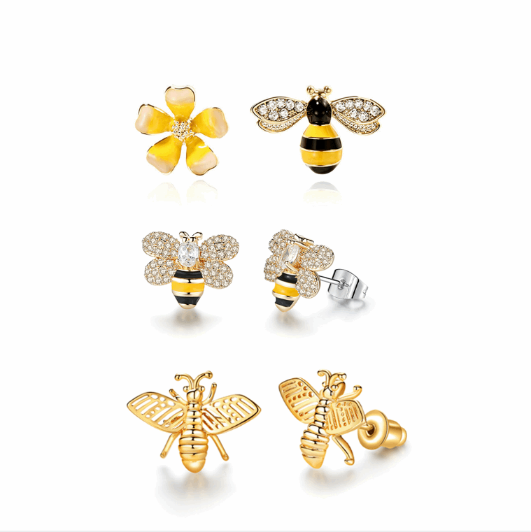 3 Styles Korean Bee and Flower Earrings