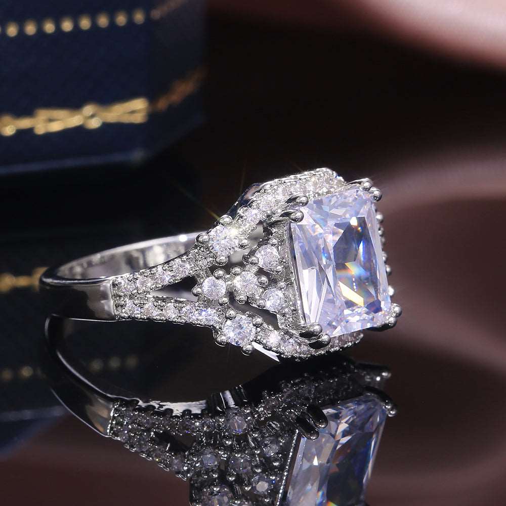 Silver Princess Cut Zirconia Crystal Ring